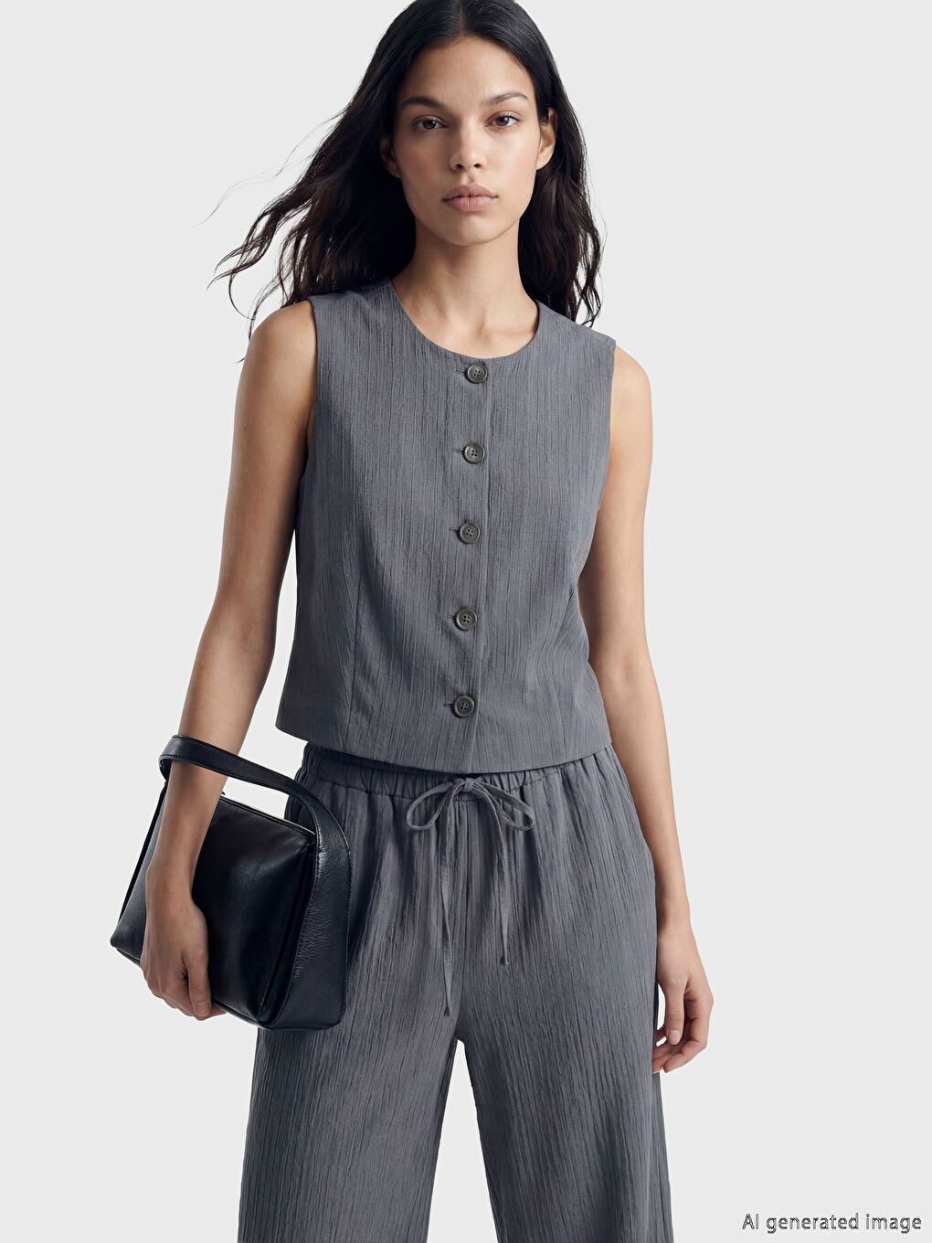 Gri Bisiklet Yaka Kadın Klasik Yelek