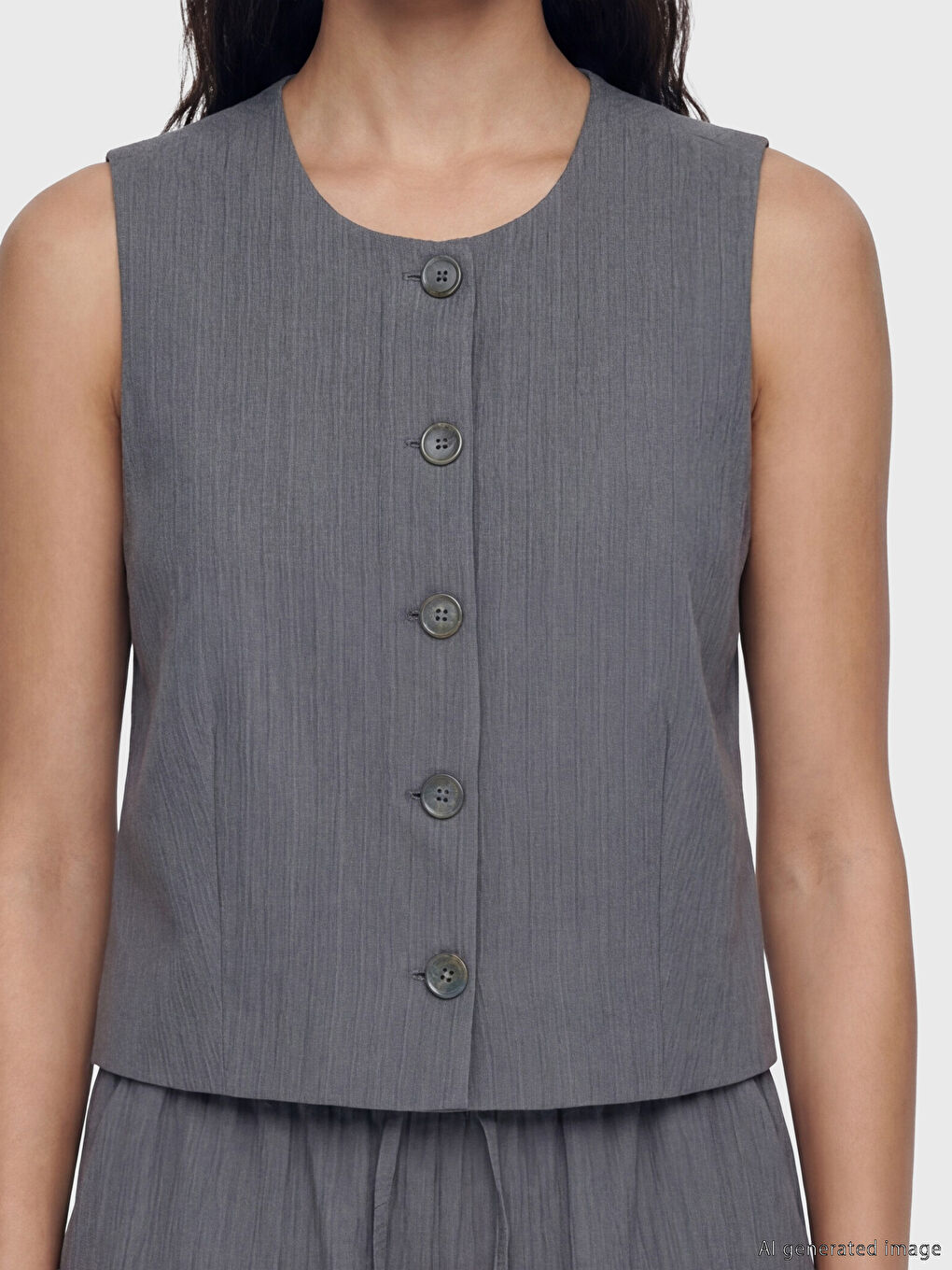 Gri Bisiklet Yaka Kadın Klasik Yelek-2