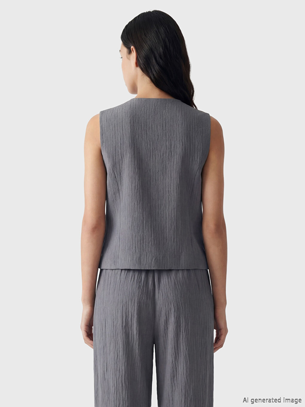 Gri Bisiklet Yaka Kadın Klasik Yelek-3