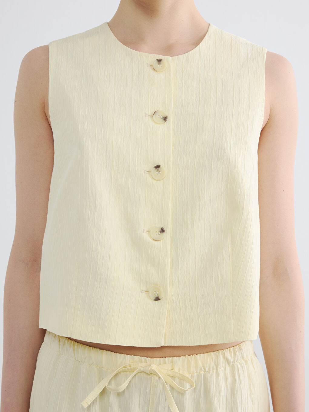 Sarı Bisiklet Yaka Kadın Klasik Yelek-2