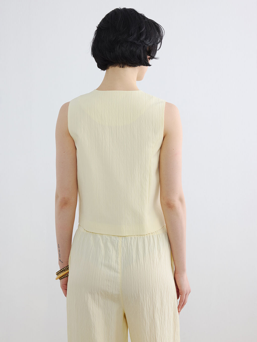 Sarı Bisiklet Yaka Kadın Klasik Yelek-3