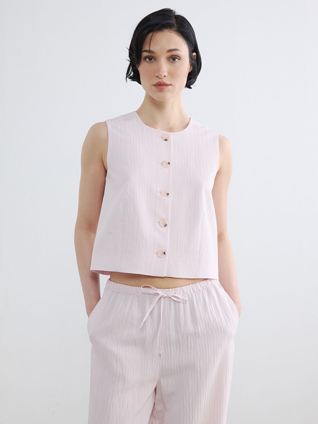 Pembe Bisiklet Yaka Kadın Klasik Yelek