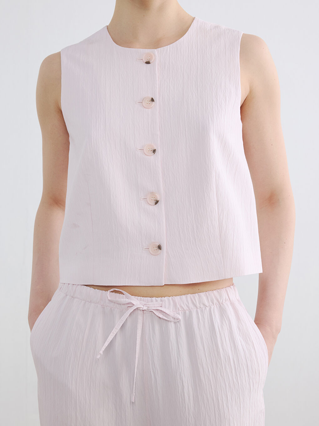 Pembe Bisiklet Yaka Kadın Klasik Yelek-2