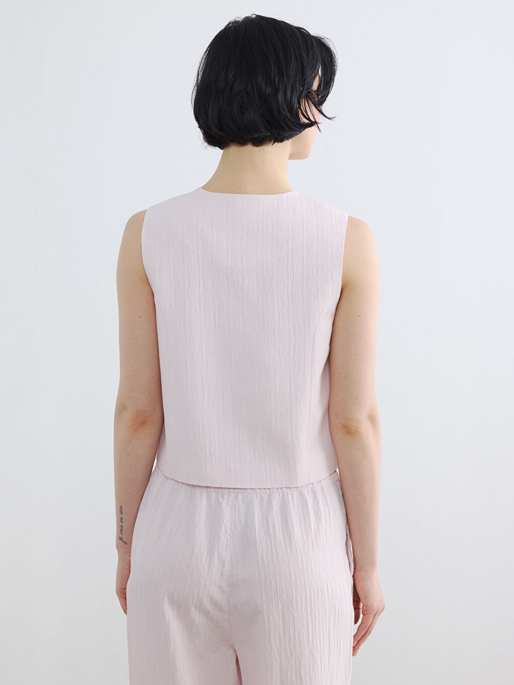 Pembe Bisiklet Yaka Kadın Klasik Yelek-3