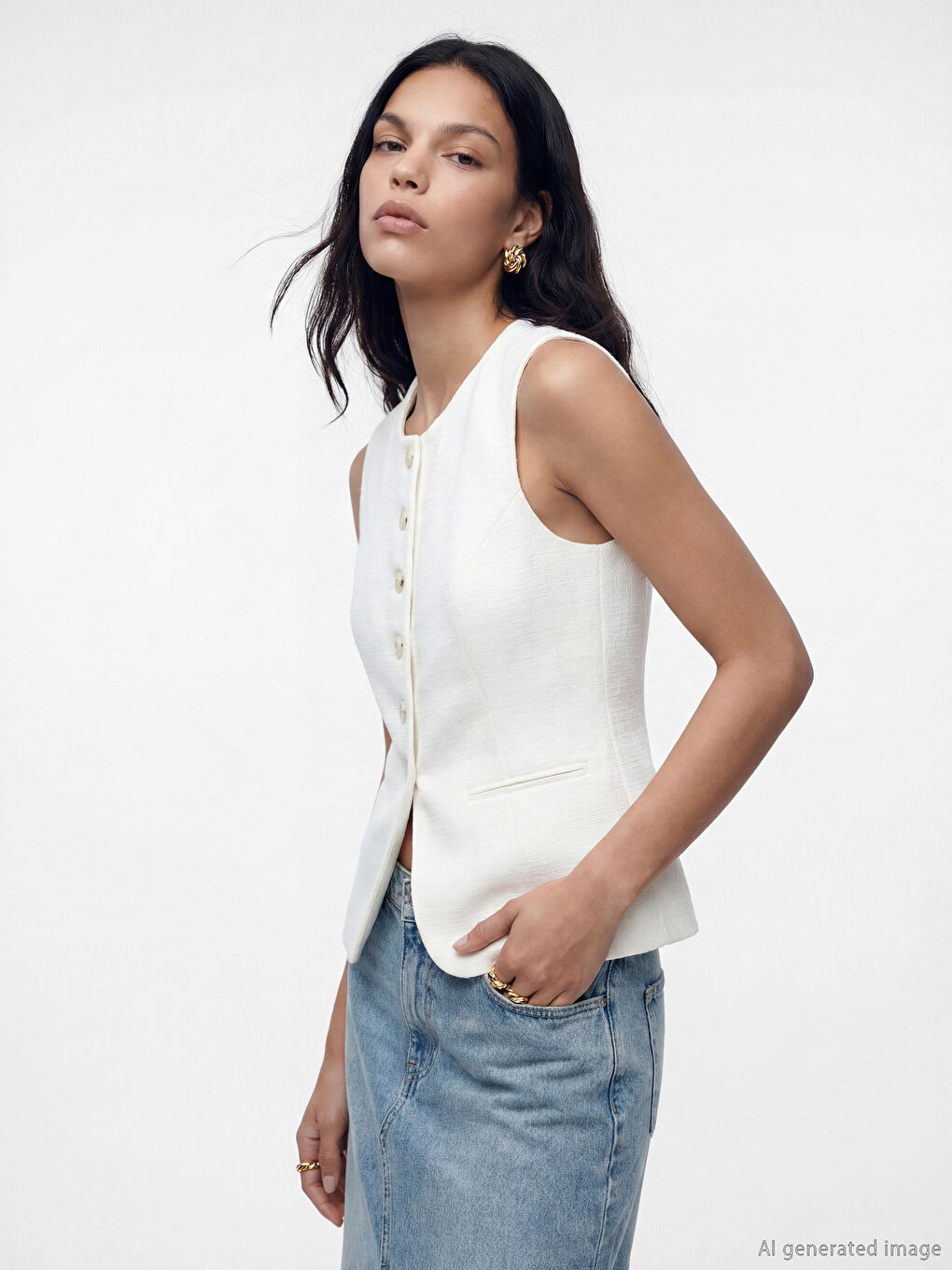 Beyaz Poplin Kadın Klasik Yelek