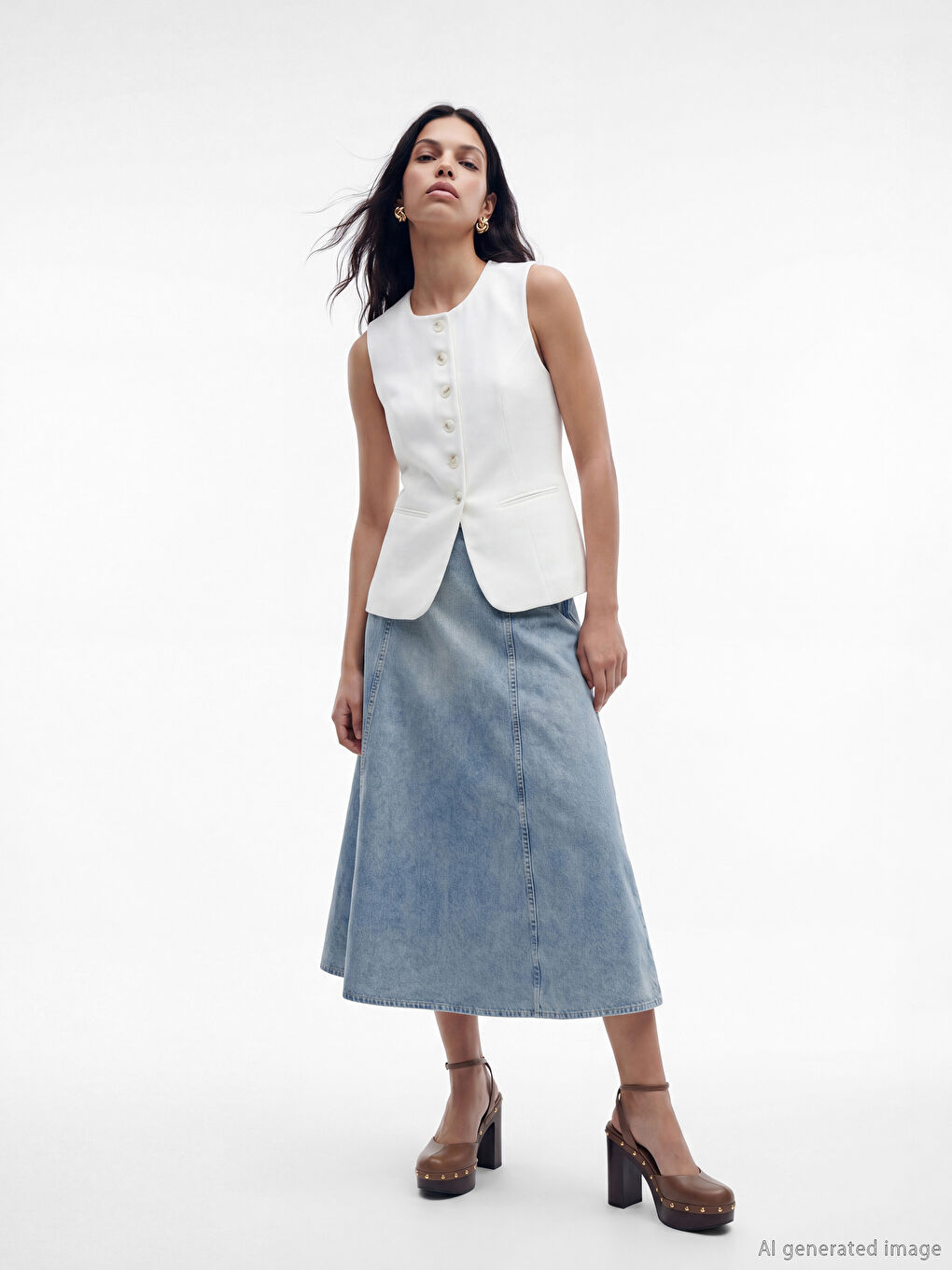 Beyaz Poplin Kadın Klasik Yelek-1