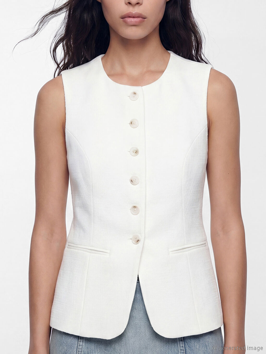 Beyaz Poplin Kadın Klasik Yelek-2