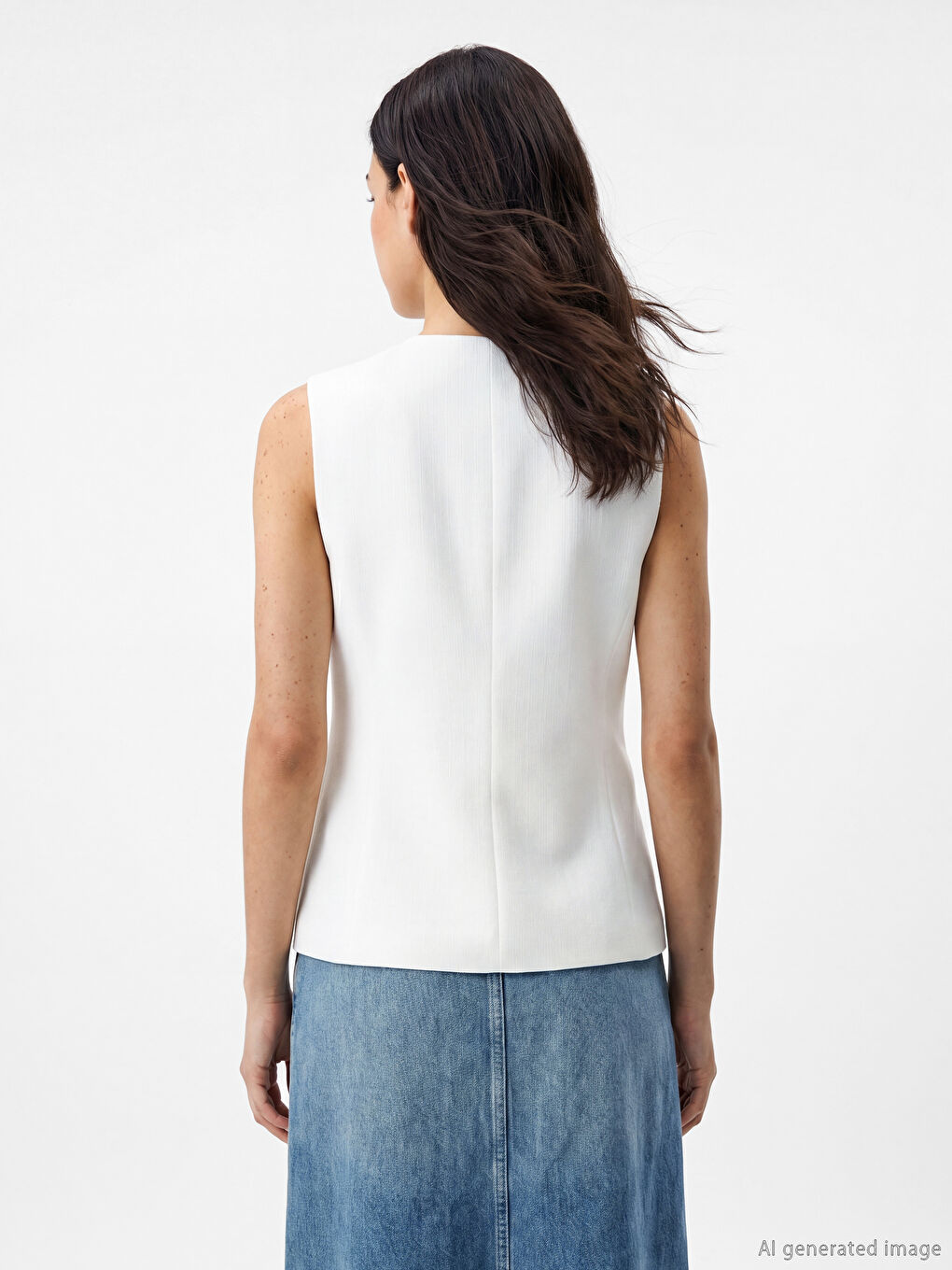 Beyaz Poplin Kadın Klasik Yelek-3