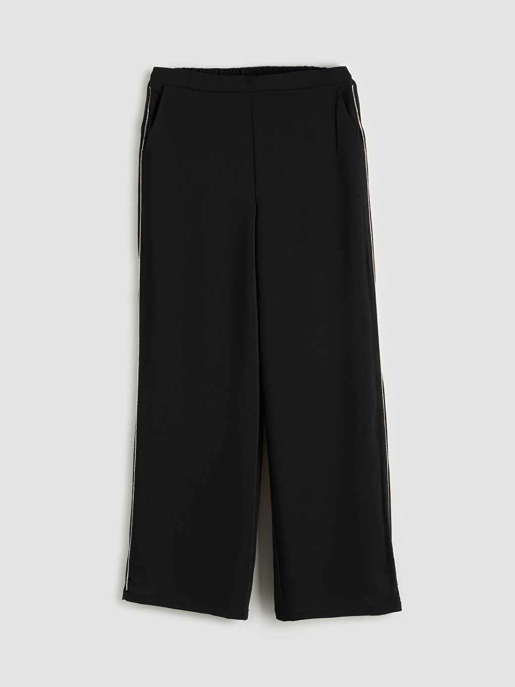 Siyah Beli Lastikli Taşlı Kadın Pantolon-3