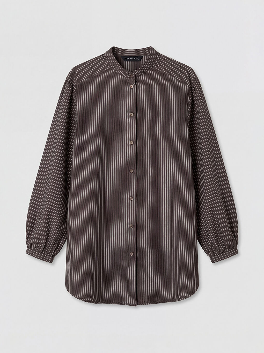 Kahverengi Hakim Yaka Çizgili Kadın Gömlek Tunik