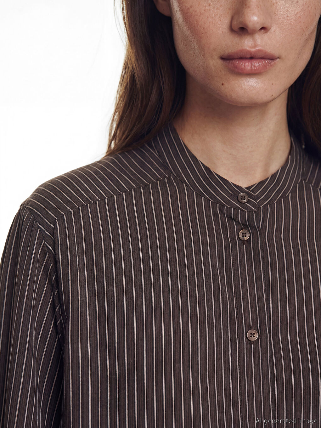 Grandad Collar Striped Women's Shirt Tunic-2