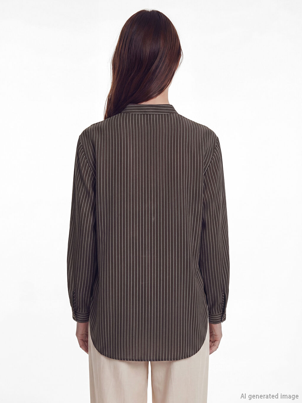 Grandad Collar Striped Women's Shirt Tunic-3