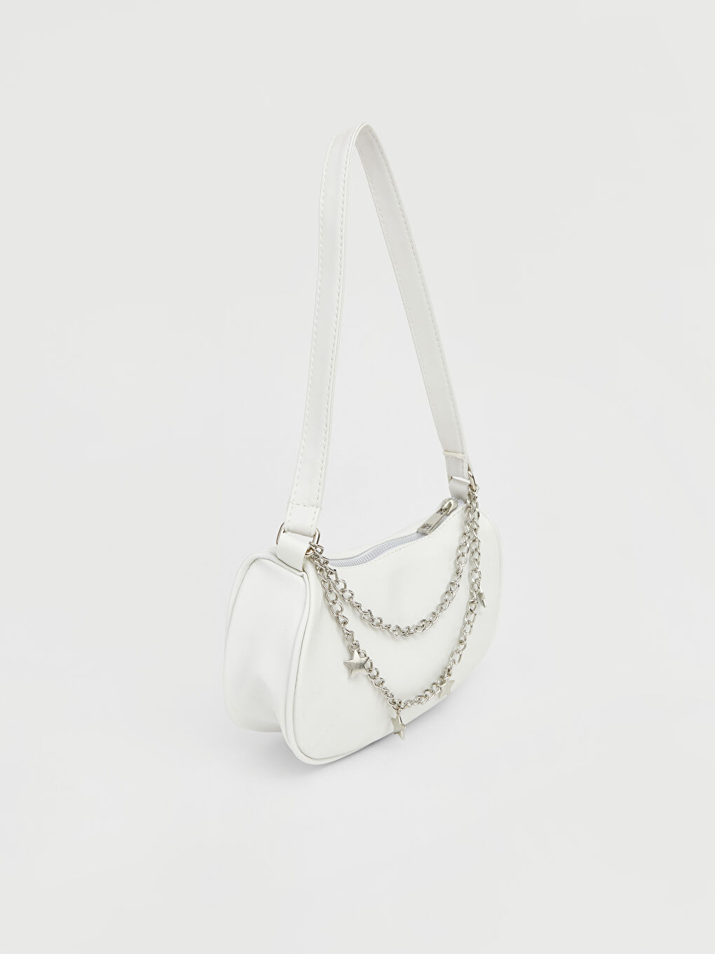 Beyaz Deri Görünümlü Zincir Detaylı Kız Çocuk Omuz Çantası-1