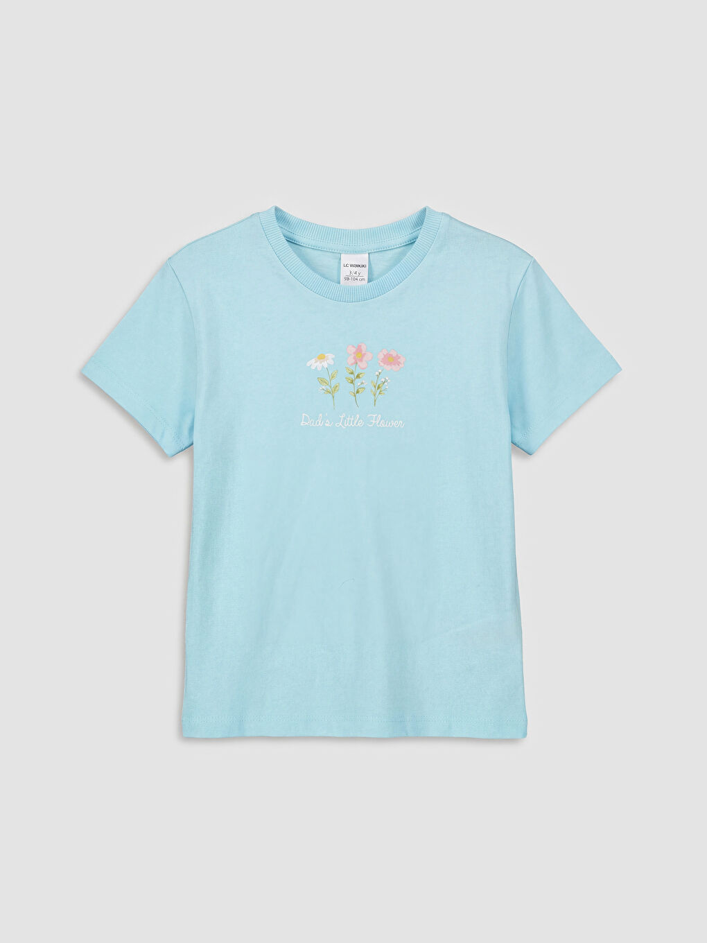 Beyaz Bisiklet Yaka Baskılı Kız Çocuk 2'li Tişört-1