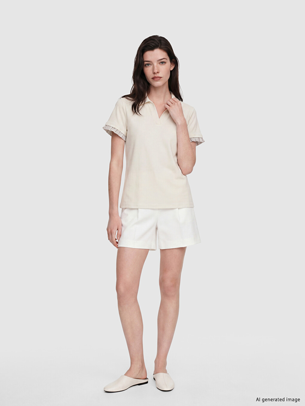 Polo Collar Frilled Soft Touch Women's T-Shirt-1