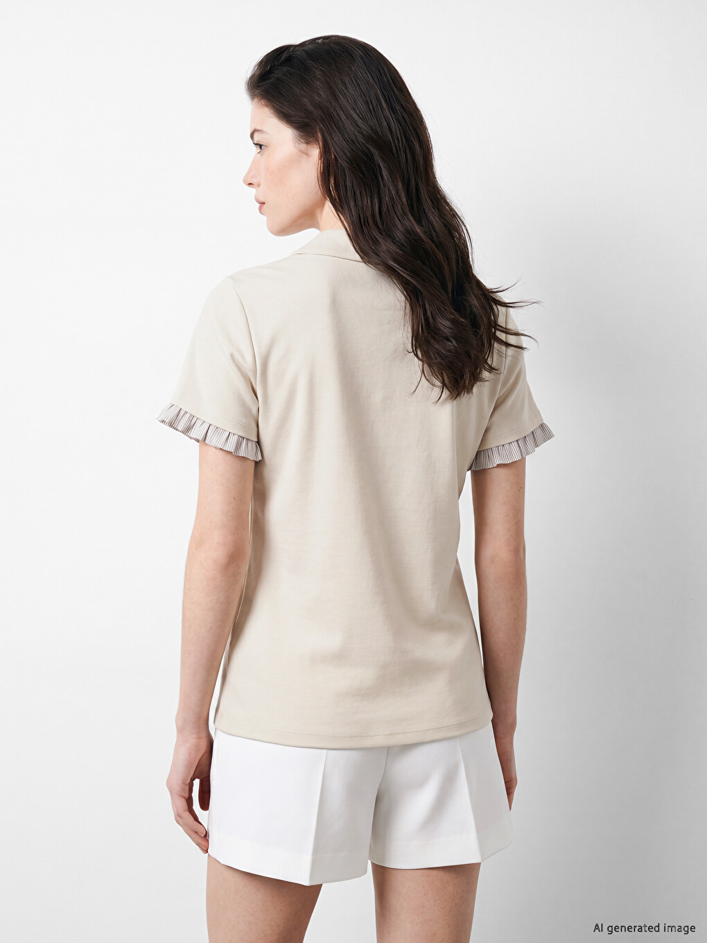 Polo Collar Frilled Soft Touch Women's T-Shirt-2