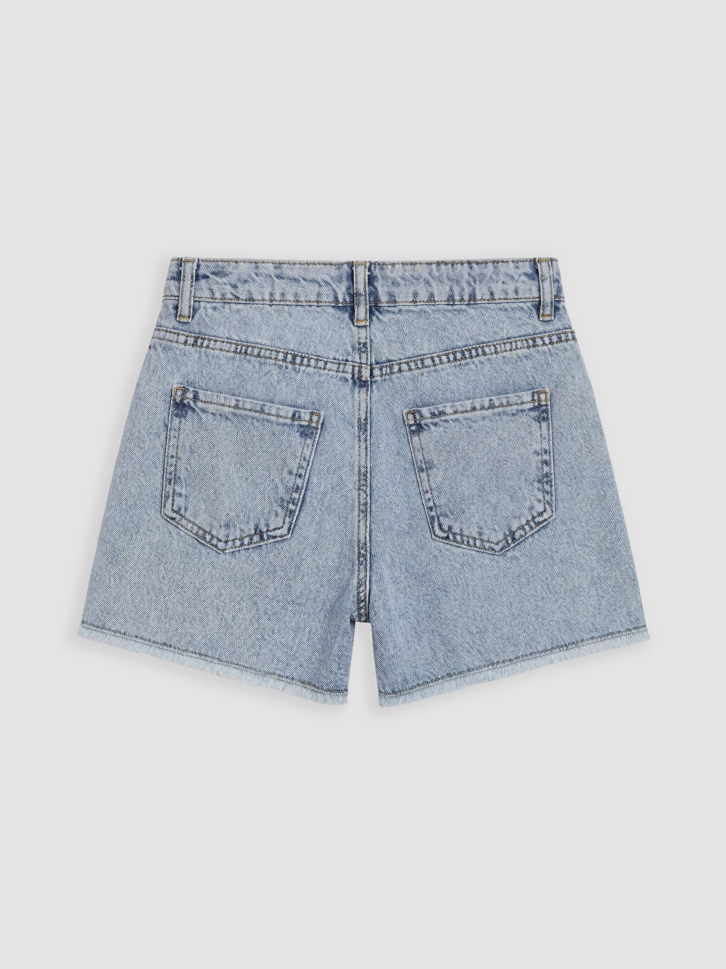 Mavi Çiçek Nakışlı Kız Çocuk Jean Şort-1