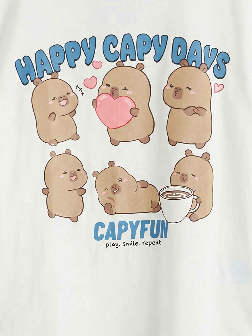 Ekru Bisiklet Yaka Capyfun Baskılı Kız Çocuk Tişört-2