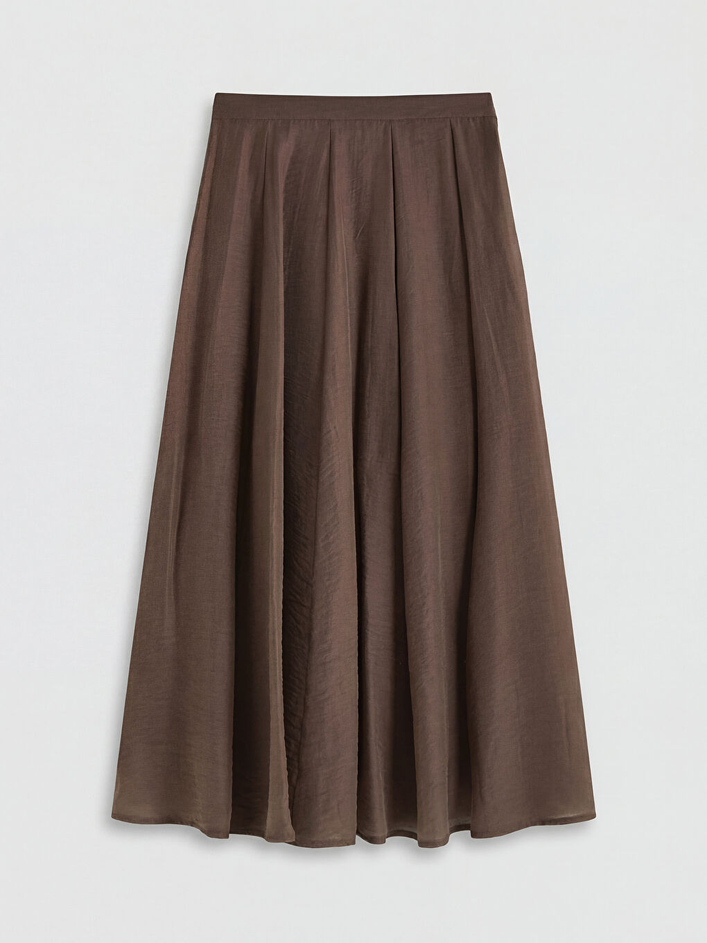 Kahverengi Beli Fermuarlı Kloş Etek