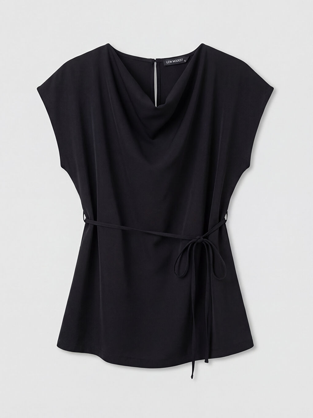 Siyah Kayık Yaka Kuşaklı Bluz