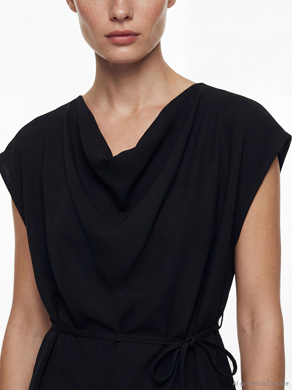 Siyah Kayık Yaka Kuşaklı Bluz-3