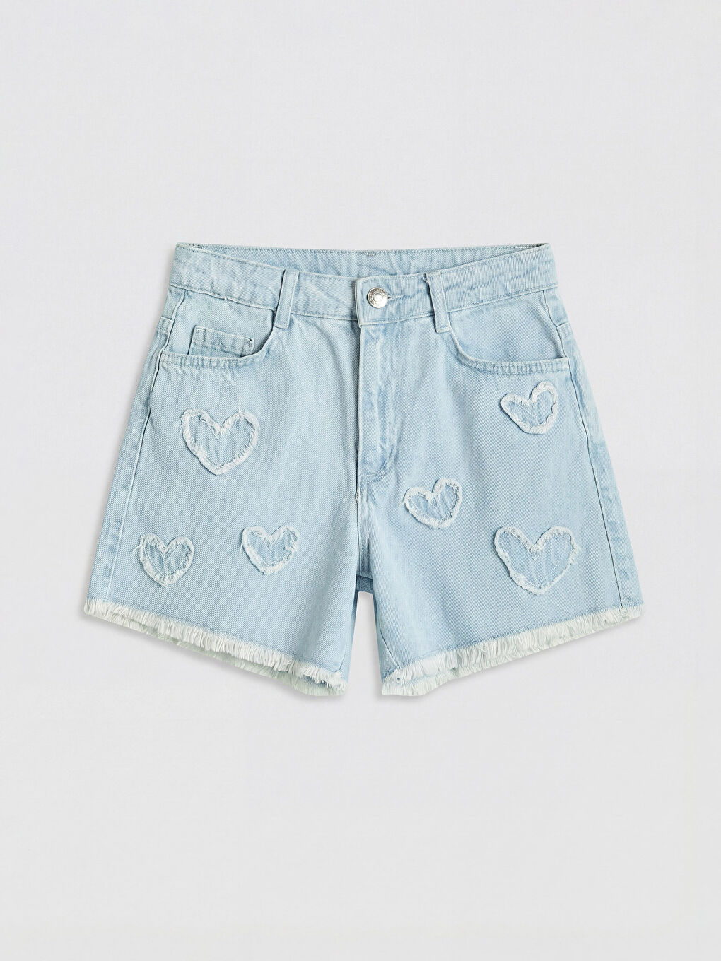 İndigo Kalp Nakışlı Kız Çocuk Jean Şort