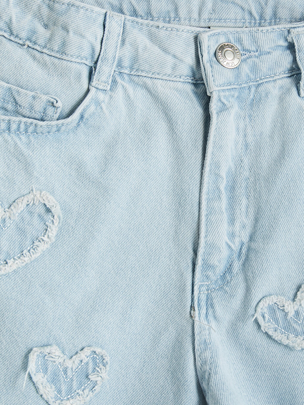 İndigo Kalp Nakışlı Kız Çocuk Jean Şort-2