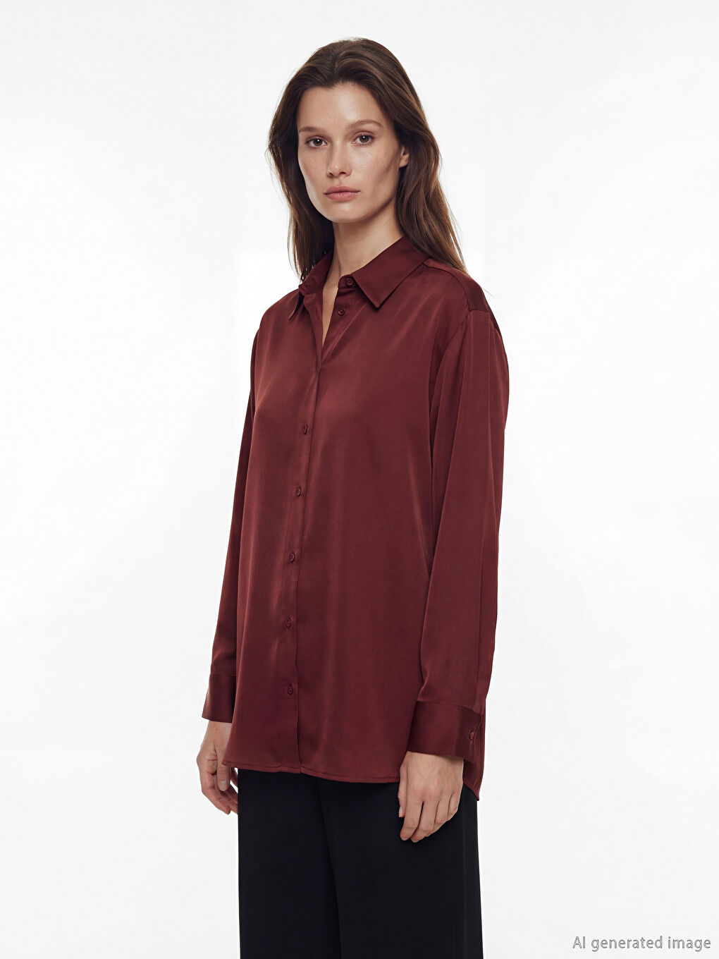 Kırmızı Saten Kadın Gömlek-1