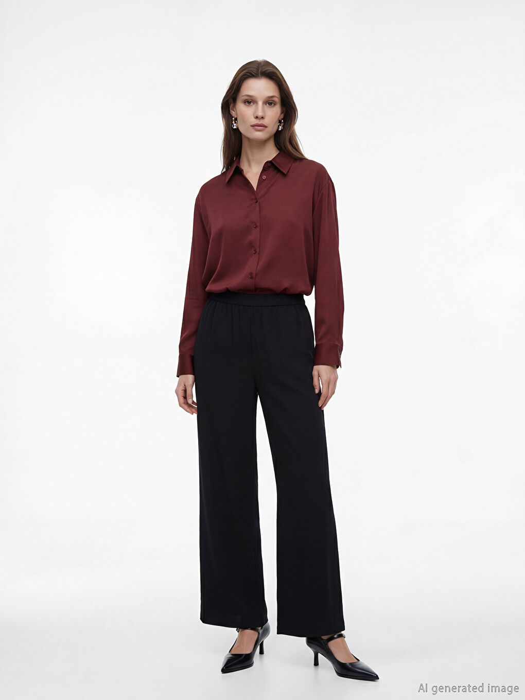 Kırmızı Saten Kadın Gömlek-2