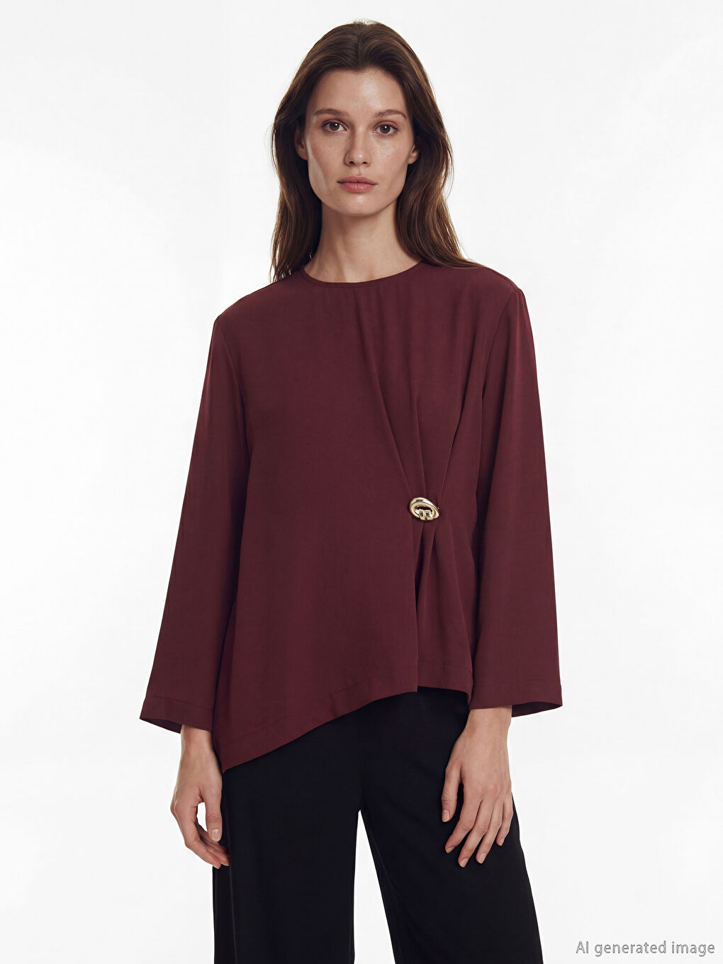 Bordo Bisiklet Yaka Büzgülü Bluz-1