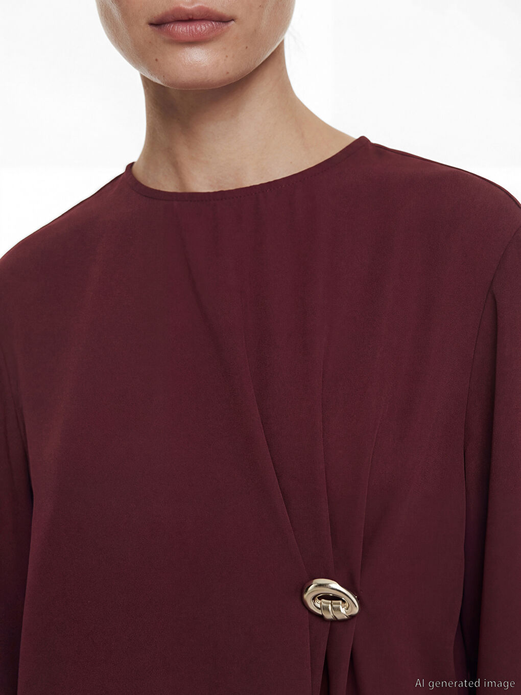 Bordo Bisiklet Yaka Büzgülü Bluz-3