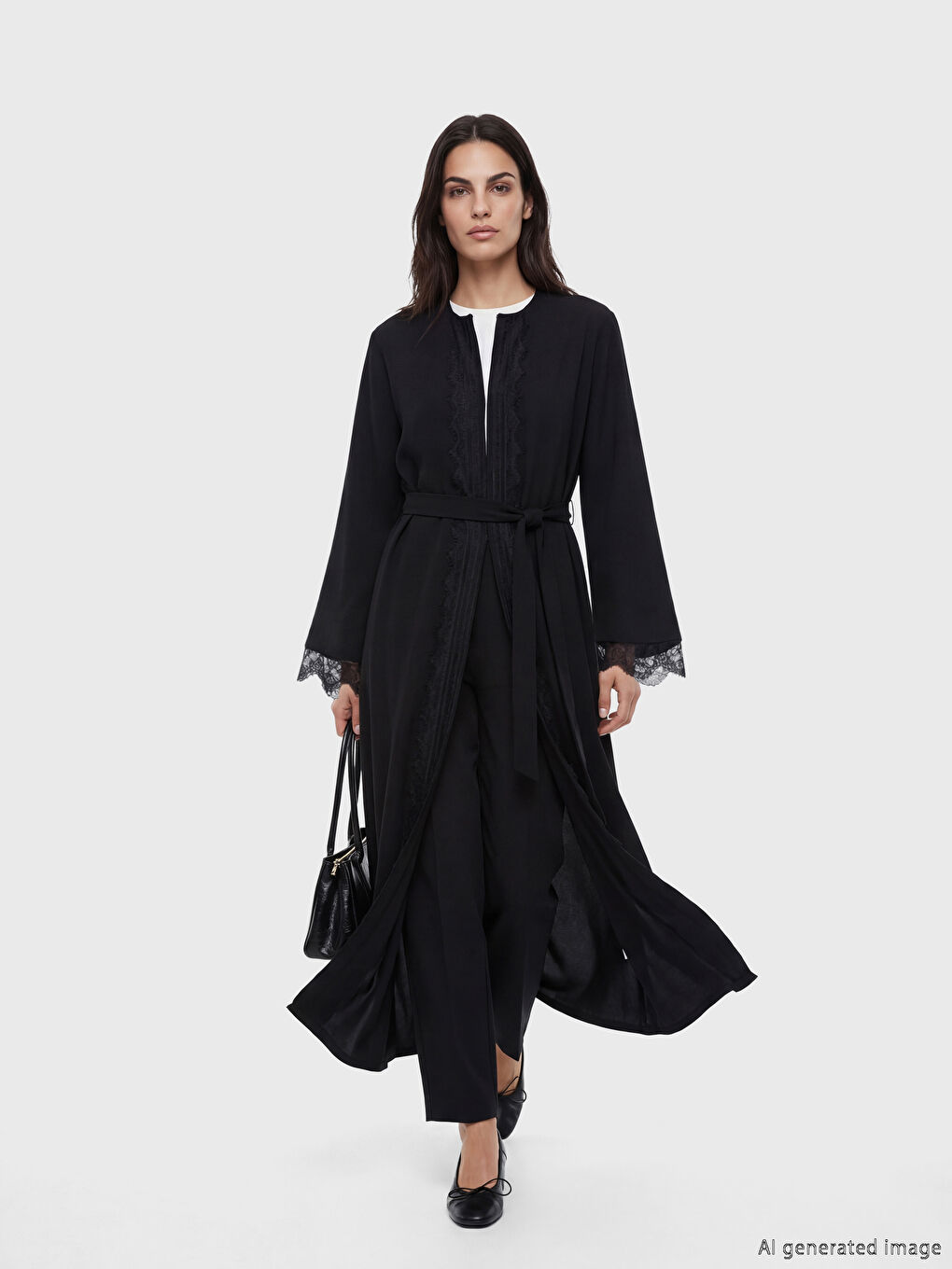 Siyah Bisiklet Yaka Krep A Kesim Elbise