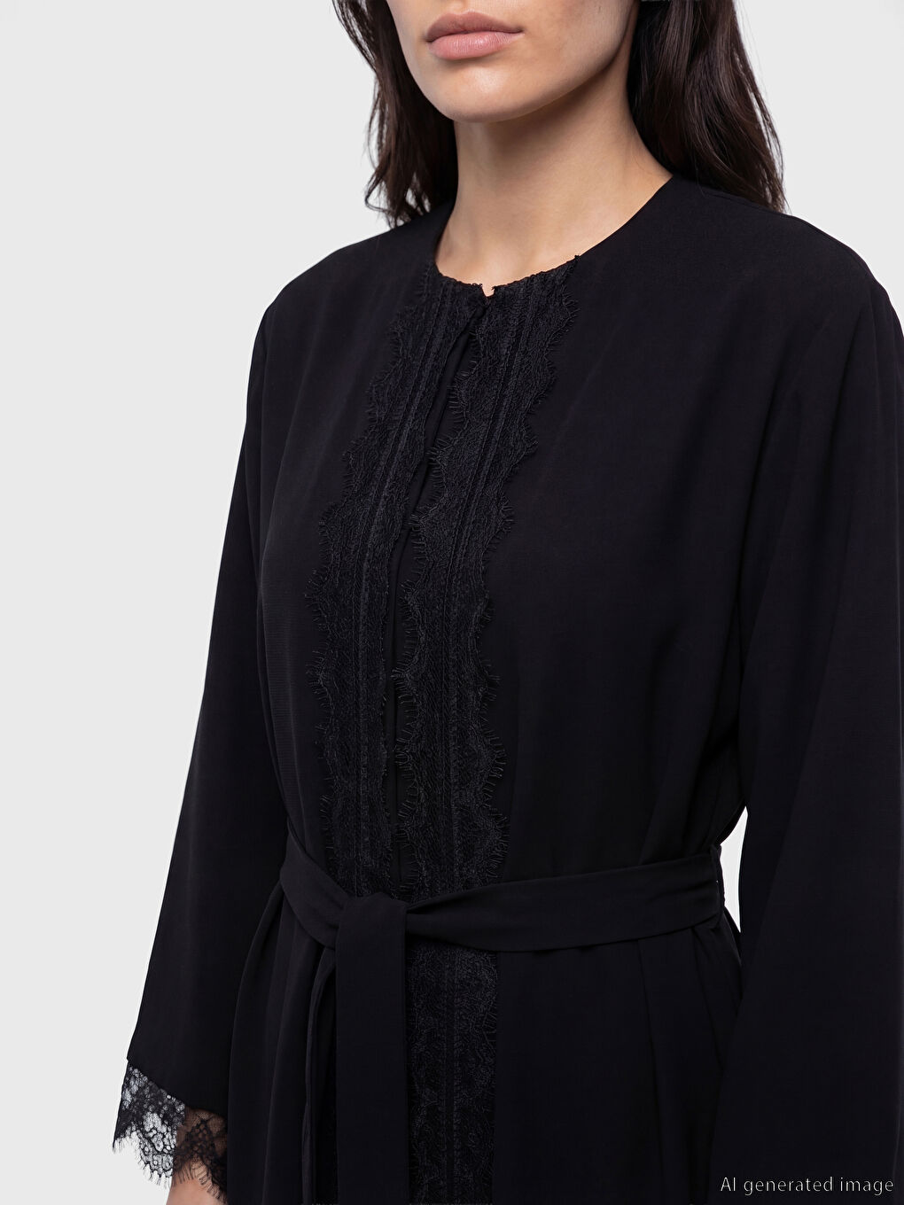 Siyah Bisiklet Yaka Krep A Kesim Elbise-1