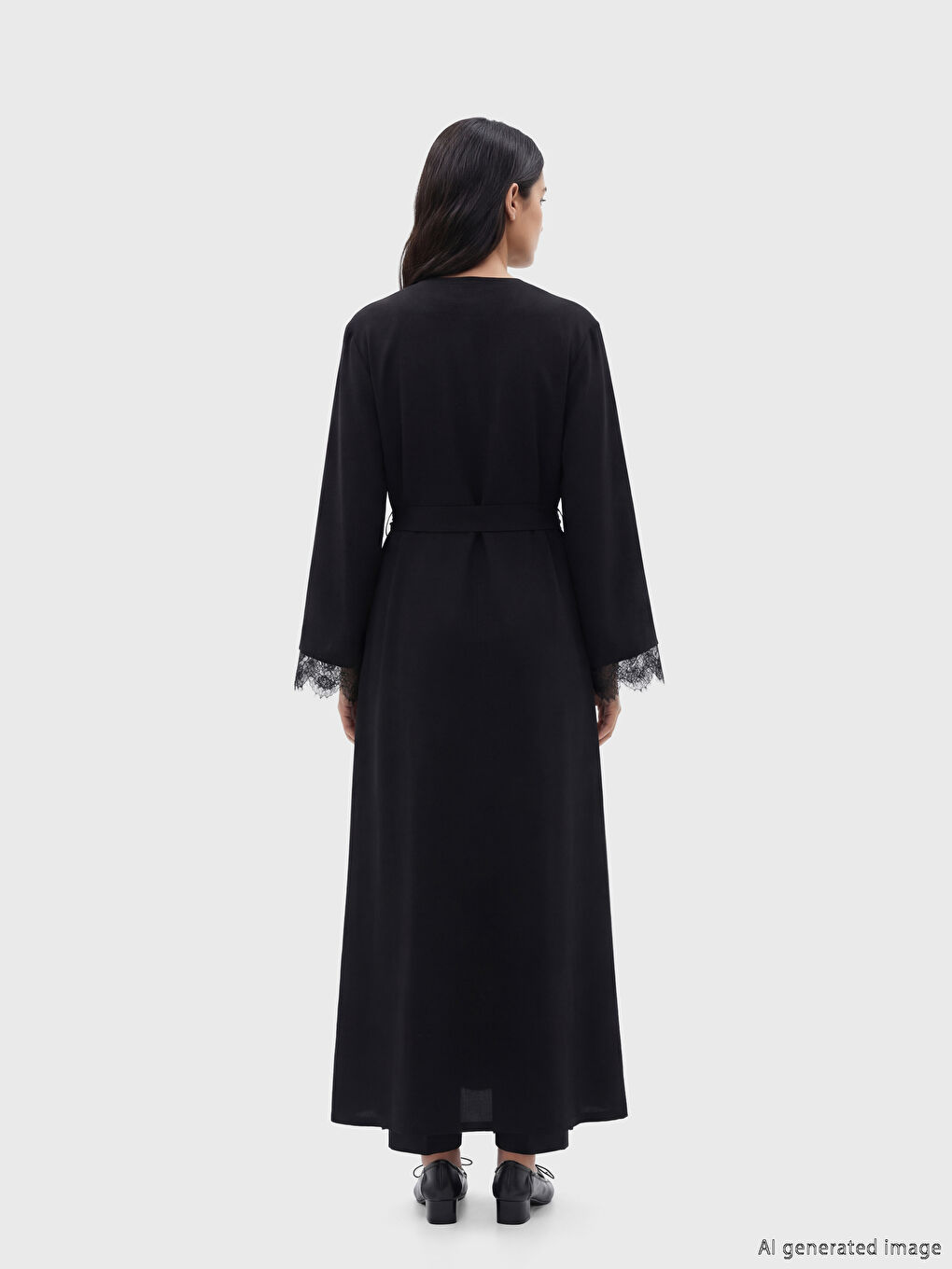 Siyah Bisiklet Yaka Krep A Kesim Elbise-2