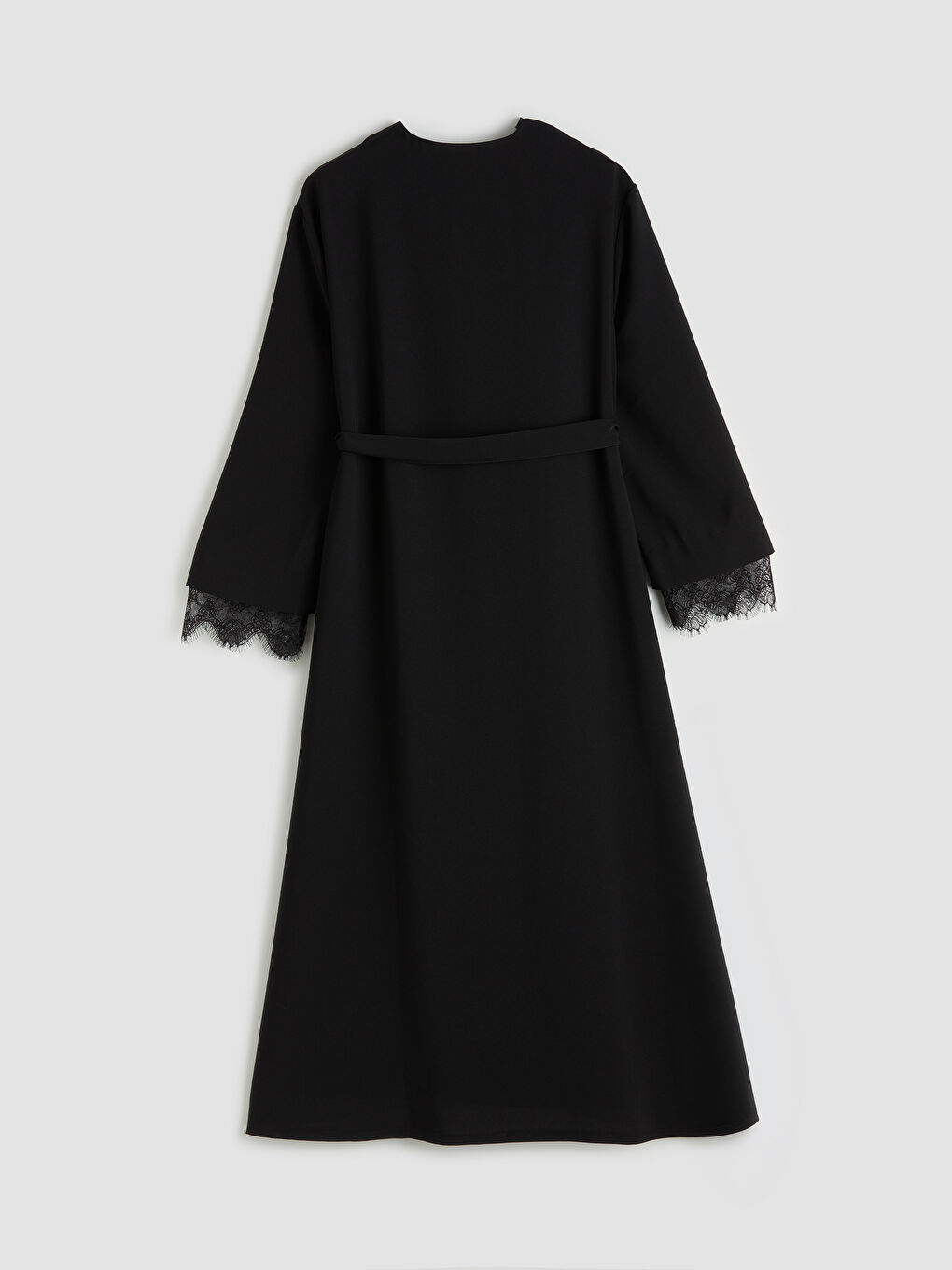 Siyah Bisiklet Yaka Krep A Kesim Elbise-4