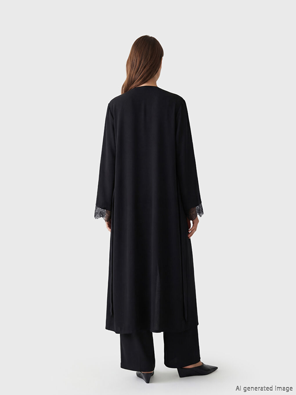 Siyah Bisiklet Yaka Krep Kadın Ferace-2