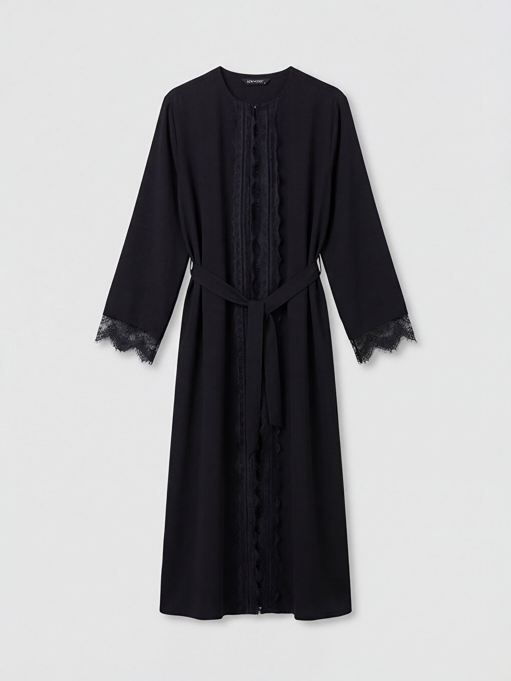 Siyah Bisiklet Yaka Krep Kadın Ferace-3