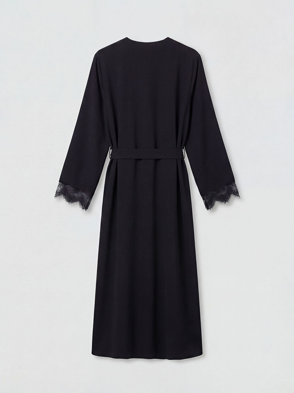 Siyah Bisiklet Yaka Krep Kadın Ferace-4