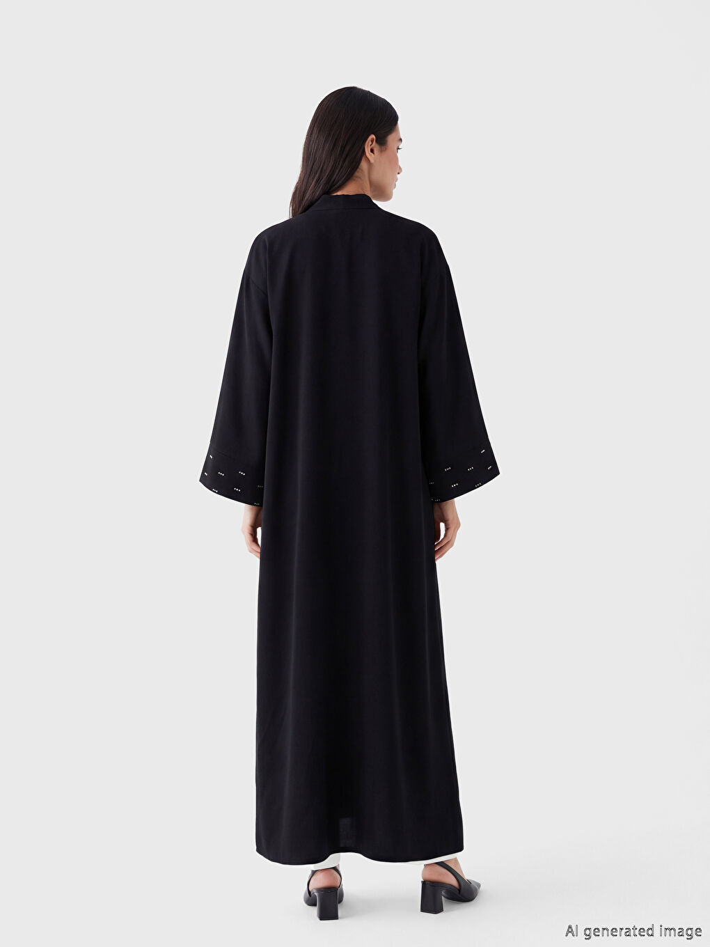 Siyah Şal Yaka Taşlı Oversize Kadın Kimono-5
