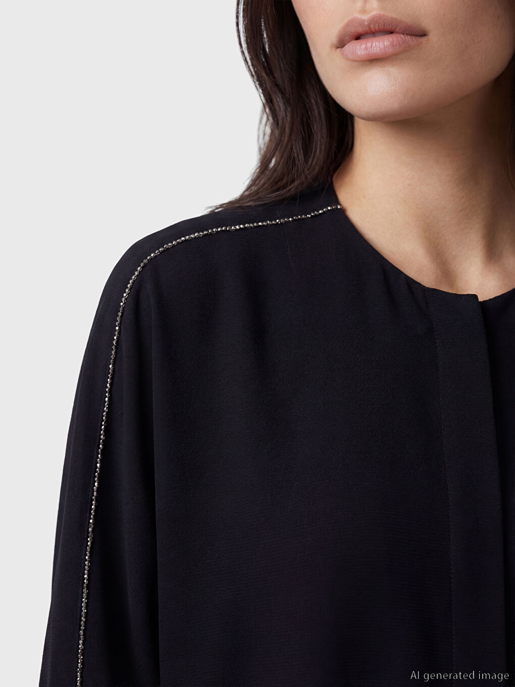 Lacivert Bisiklet Yaka Oversize Krep Kadın Ferace-1