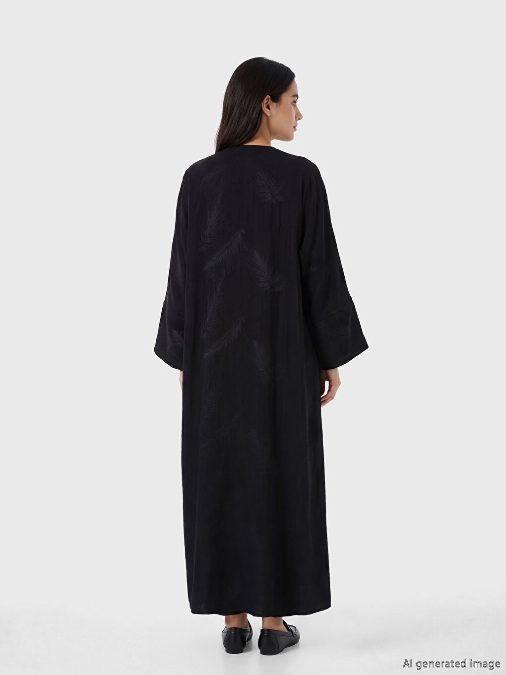 Siyah V Yaka Desenli Kadın Kimono-1