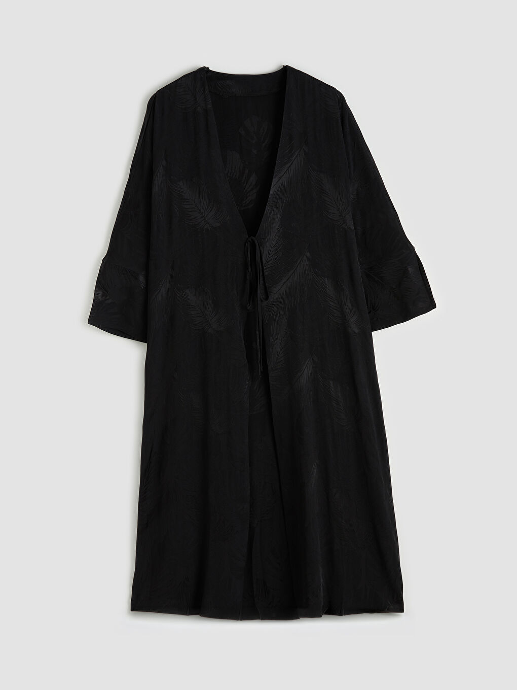 Siyah V Yaka Desenli Kadın Kimono-3