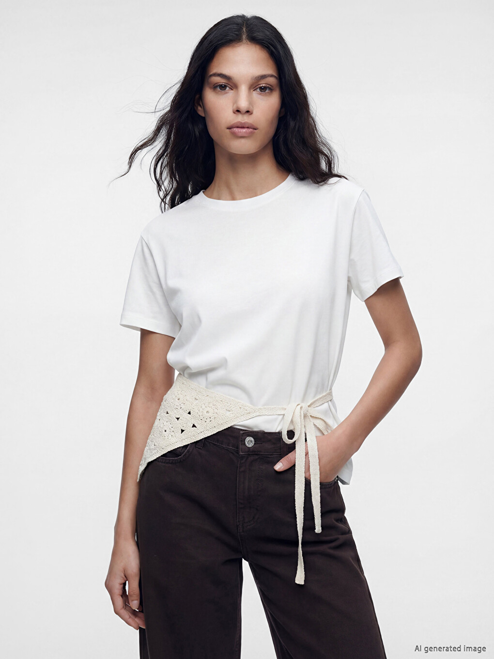 Shawl-Tied Crochet Detailed Blouse