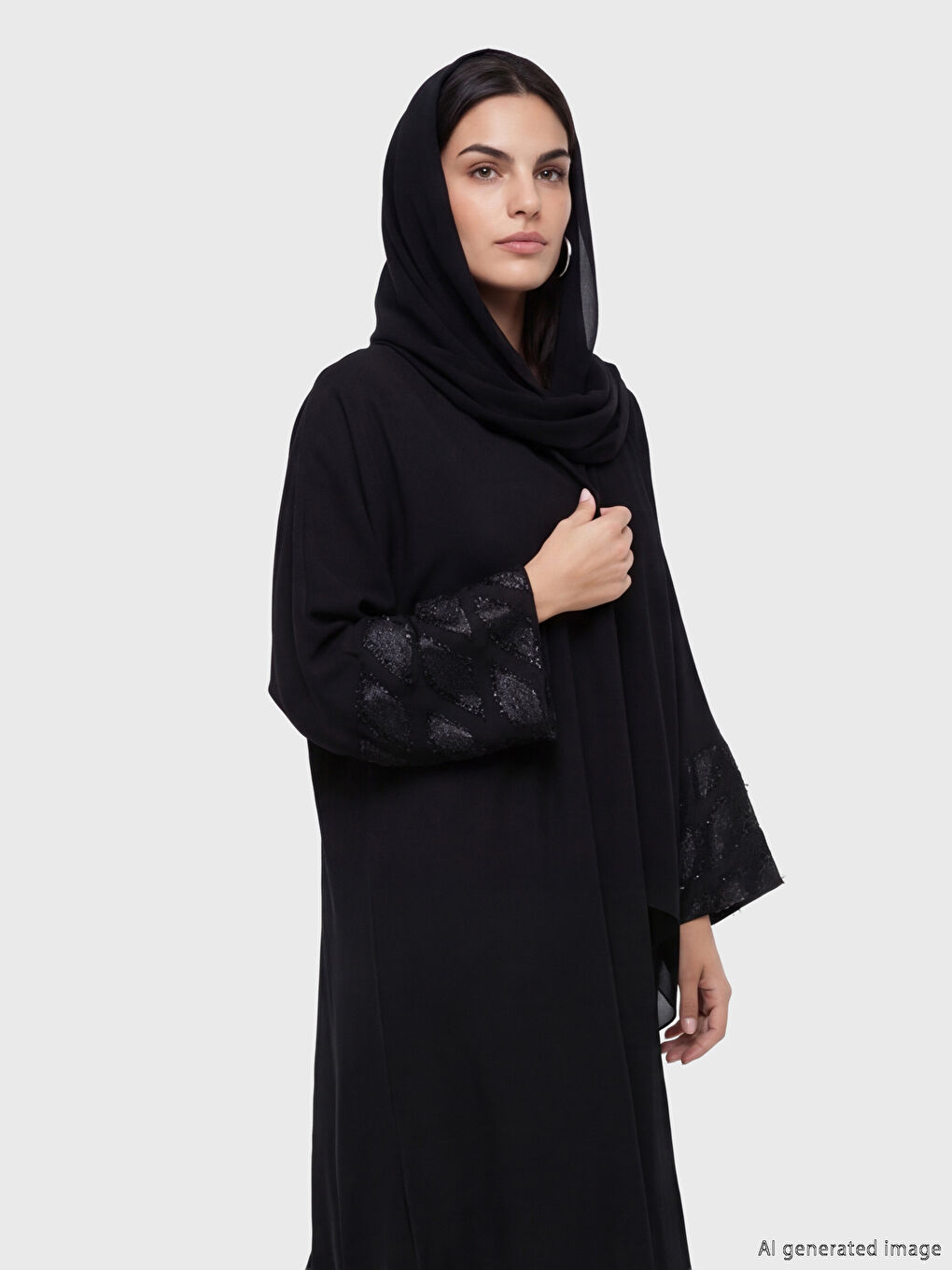 Siyah Desenli Krep Kadın Ferace ve Şal-1