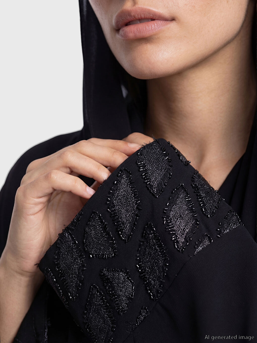 Siyah Desenli Krep Kadın Ferace ve Şal-2