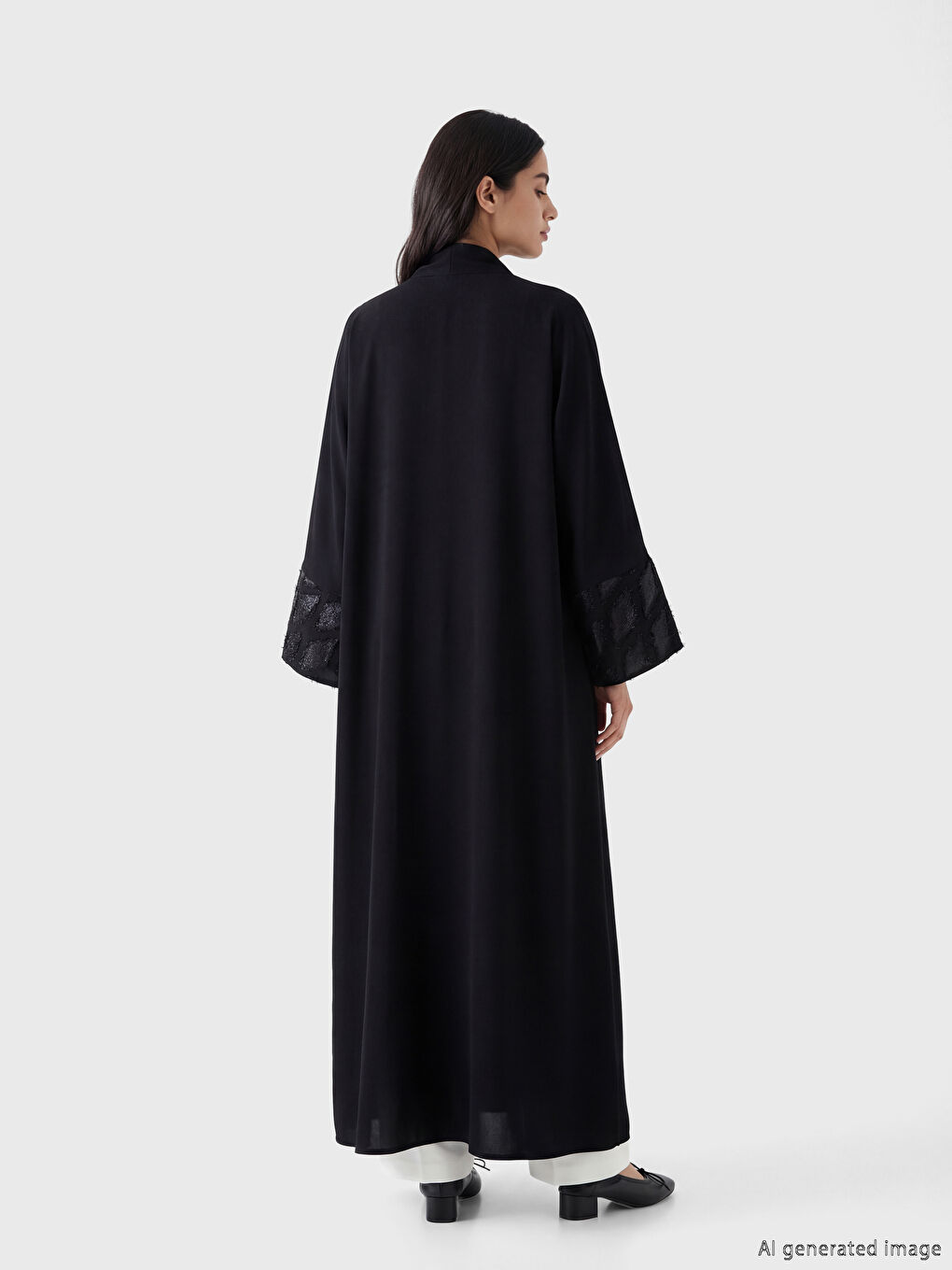 Siyah Desenli Krep Kadın Ferace ve Şal-3