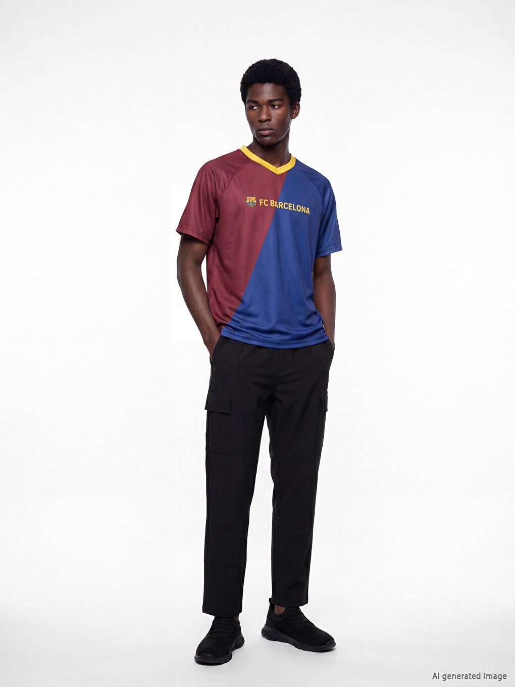 V Neck Barcelona Printed Men's Sports T-Shirt-1