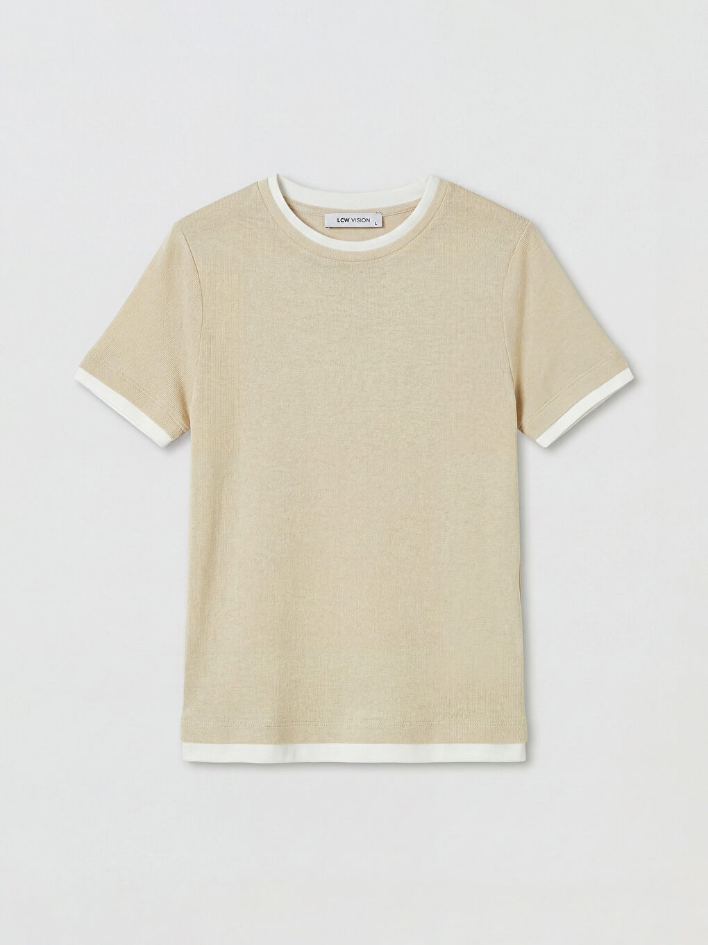 Bej Bisiklet Yaka Kadın Tişört