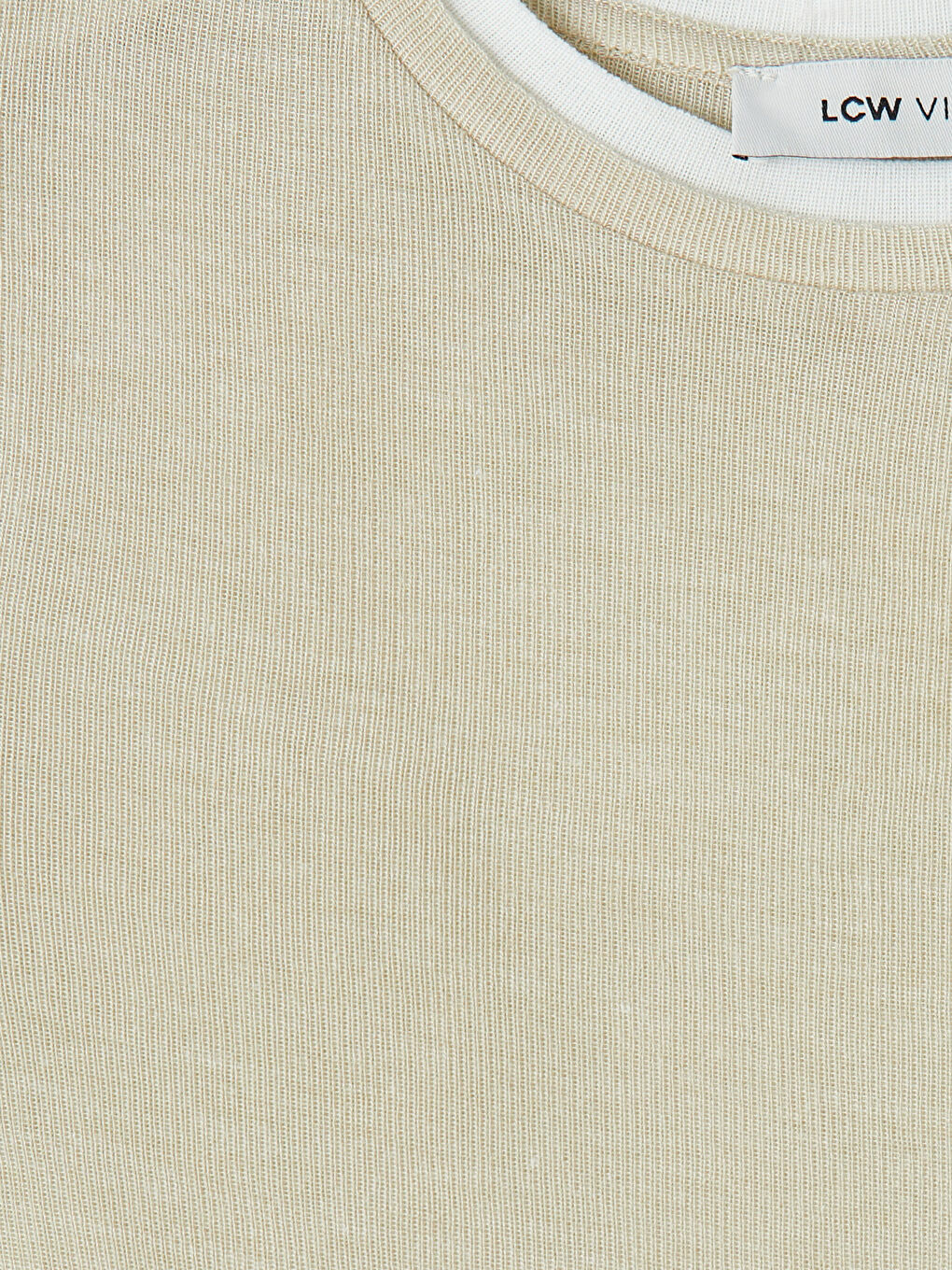 Bej Bisiklet Yaka Kadın Tişört-2