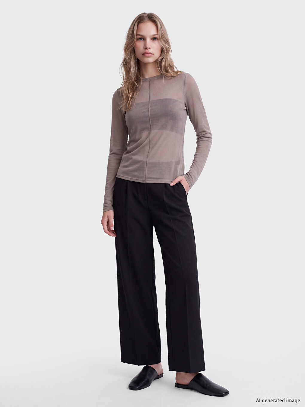 Rundhalsausschnitt Transparente Bluse-1